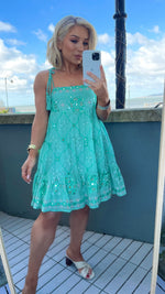 ISABELLA BRODERIE MINI DRESS - TURQUOISE Dresses Coco Boutique 