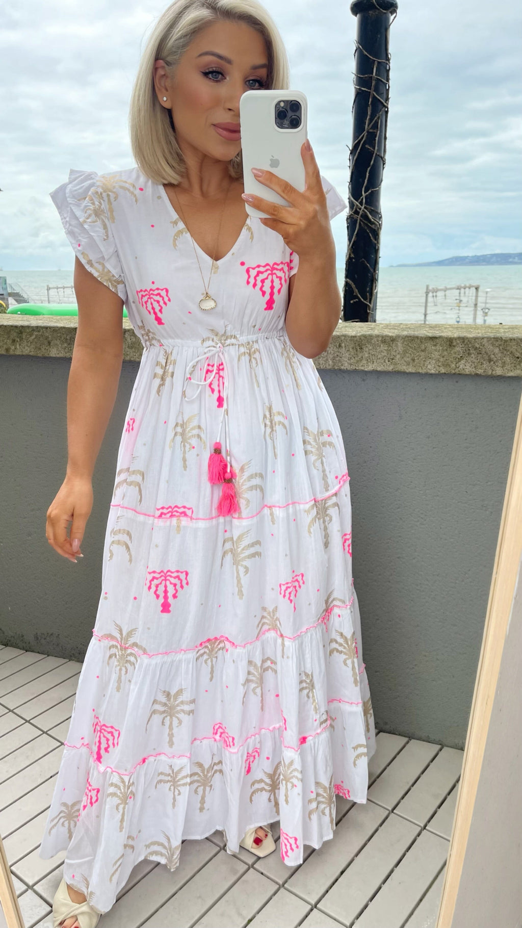 BERMUDA PALM TREE DRESS - WHITE Dresses Orlinn 