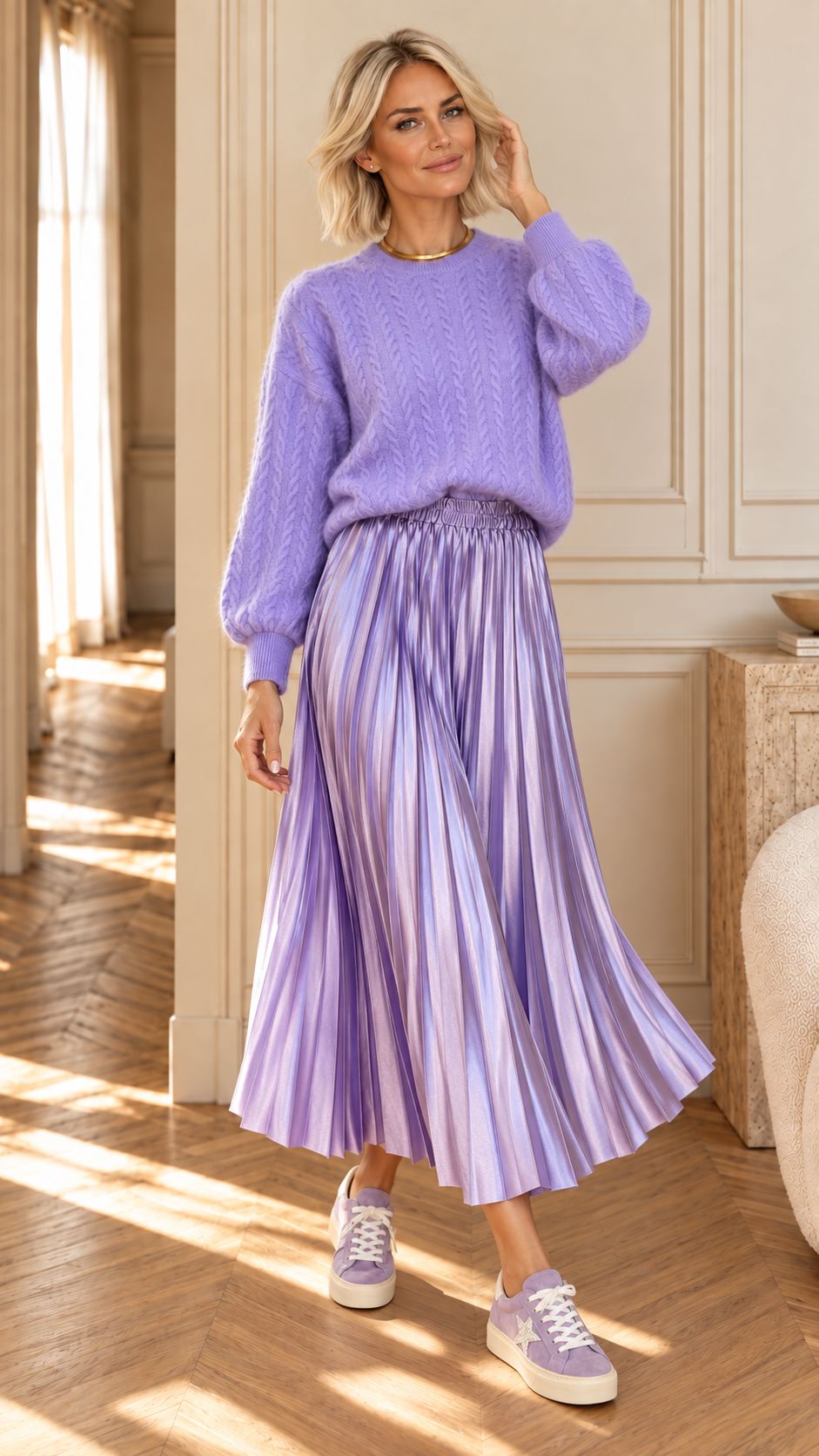 METALLIC MUSE PLEATED SKIRT - LILAC Bottoms, Jeans & Skirts Cafe 