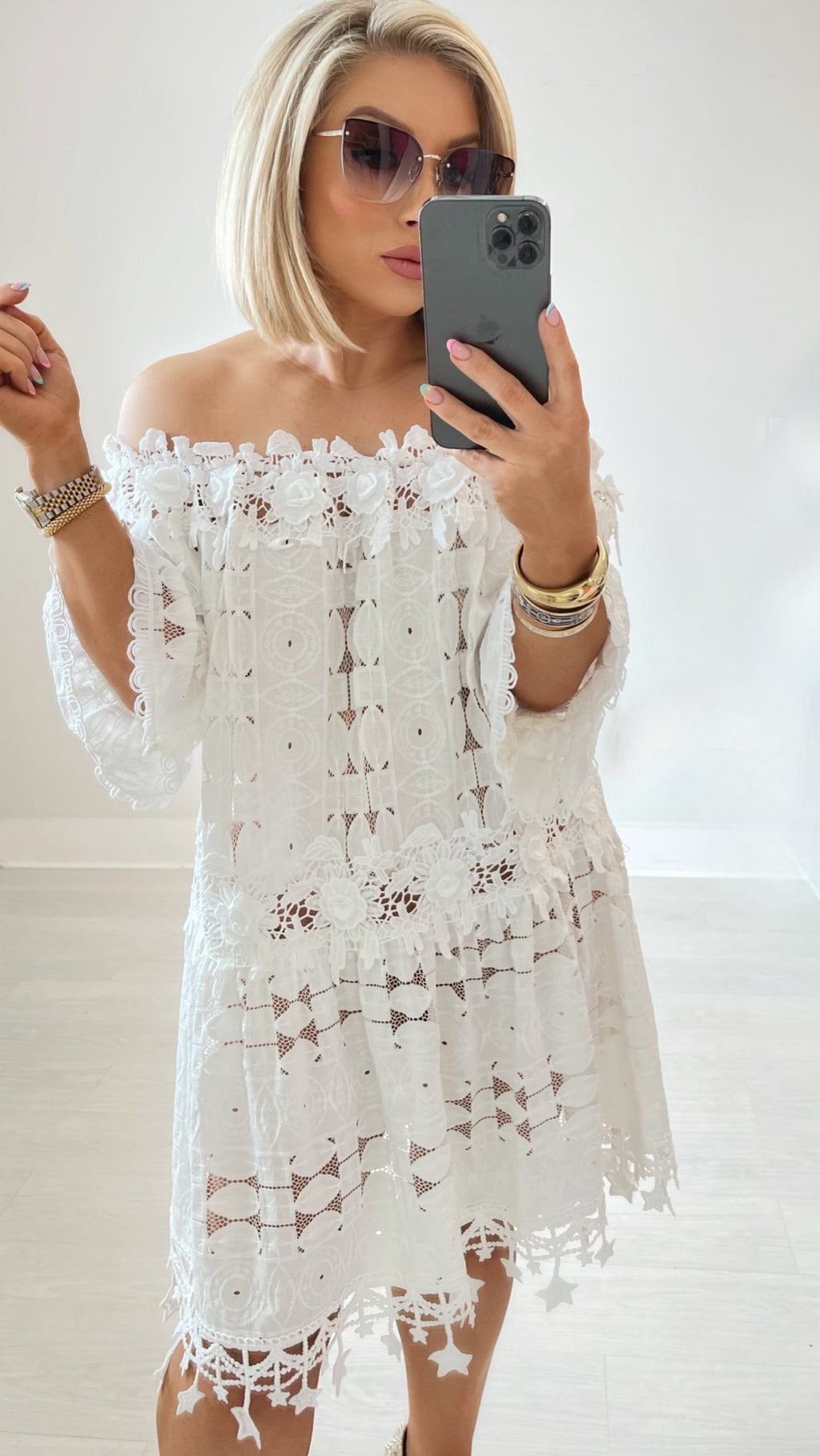 ORA BARDOT LACE DRESS - WHITE Dresses Coco Boutique 