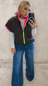 HARPER REVERSIBLE QUILTED JACKET - BROWN / NEON PINK Coats & Blazers Coco Boutique 