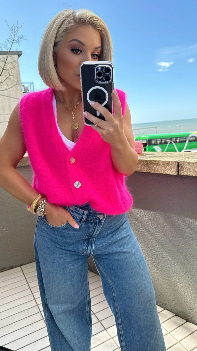 NEON LUXE KNIT GILET - NEON PINK Gilet Coco Boutique 