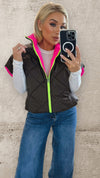 HARPER REVERSIBLE QUILTED JACKET - BROWN / NEON PINK Coats & Blazers Coco Boutique 