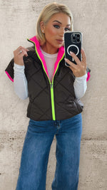 HARPER REVERSIBLE QUILTED JACKET - BROWN / NEON PINK Coats & Blazers Coco Boutique 