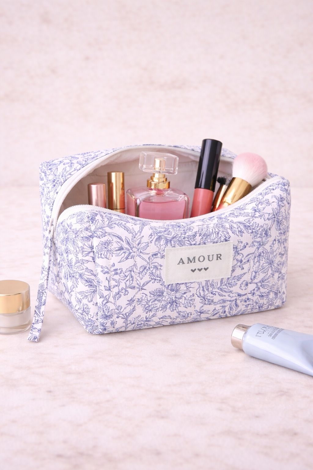 CLARA BLUE QUILTED COSMETIC BAG Jewellery & Accessories Coco Accessories 