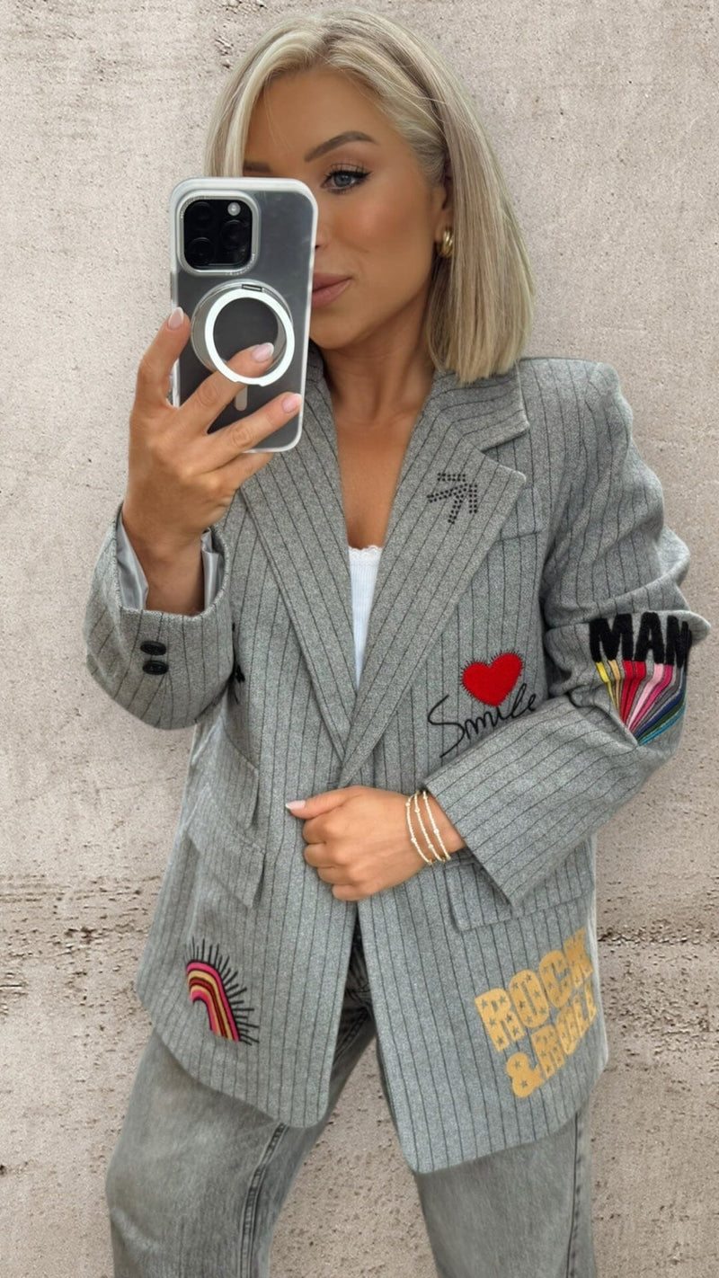 THE ICON EDIT BLAZER - GREY PINSTRIPE Coco Boutique 