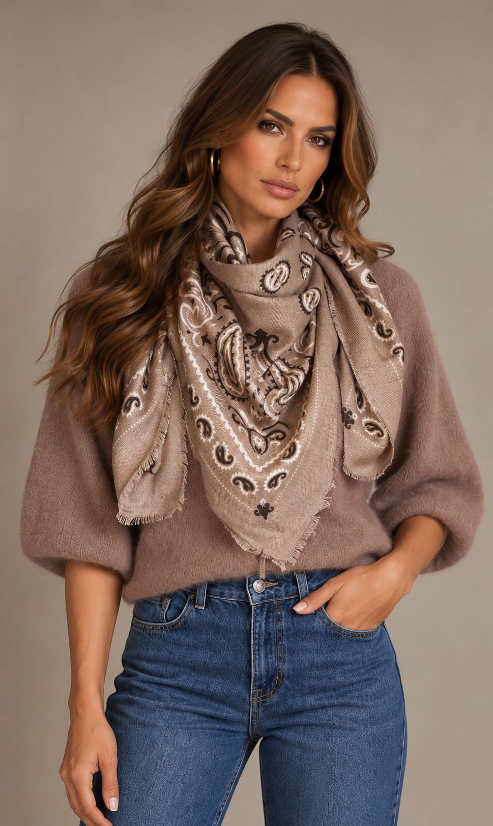 THE EVELYN PAISLEY SCARF - BEIGE Jewellery & Accessories onoxy 