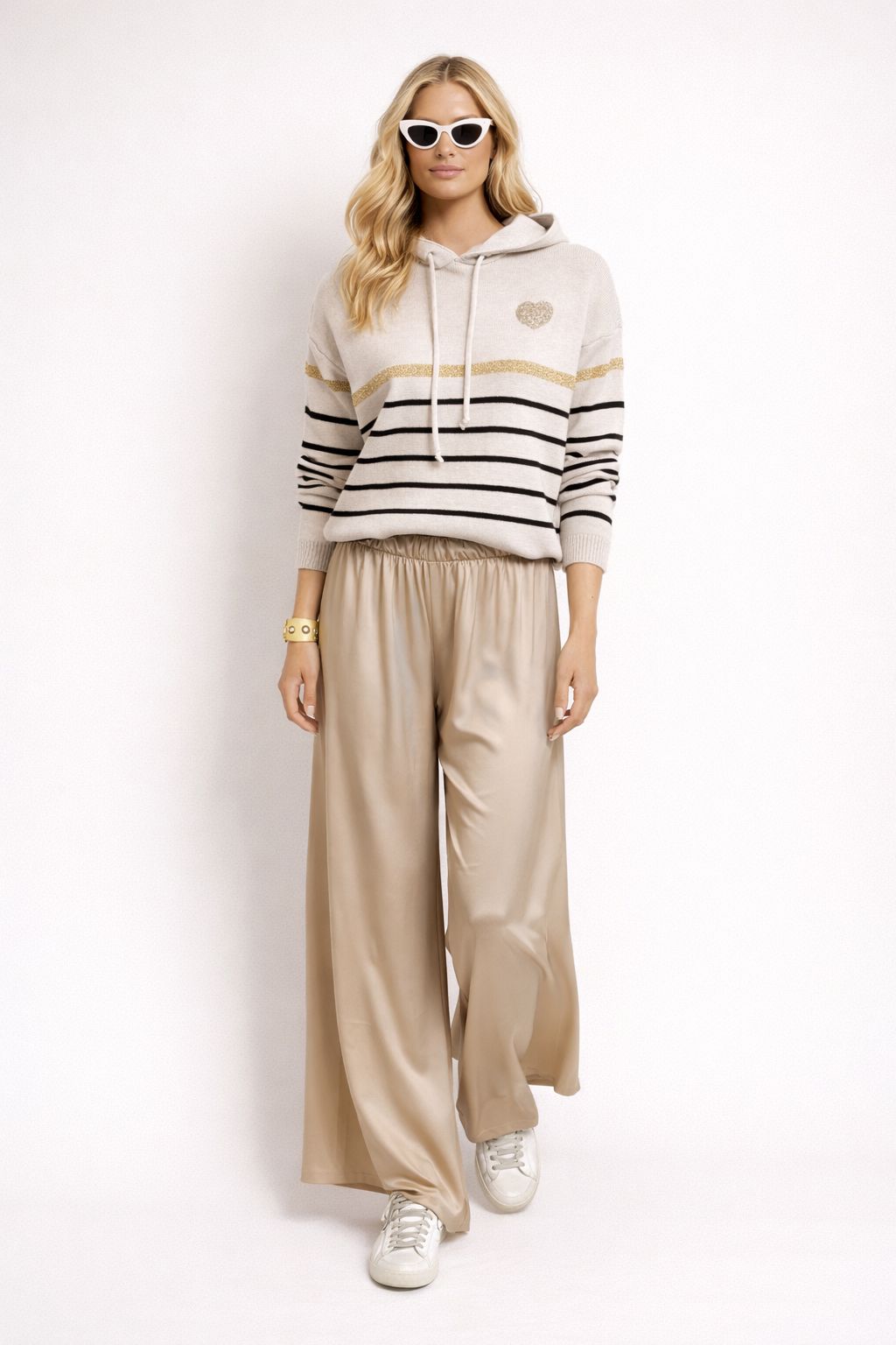 THE MARBELLA LUXE PALAZZO TROUSERS - BEIGE Bottoms, Jeans & Skirts Avril Vin 