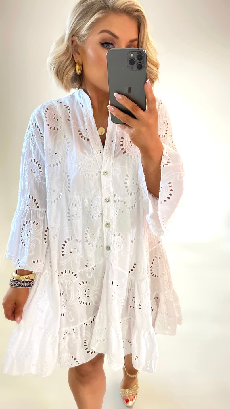CLARA ANGLAISE MINI DRESS- WHITE Dresses Coco Boutique 
