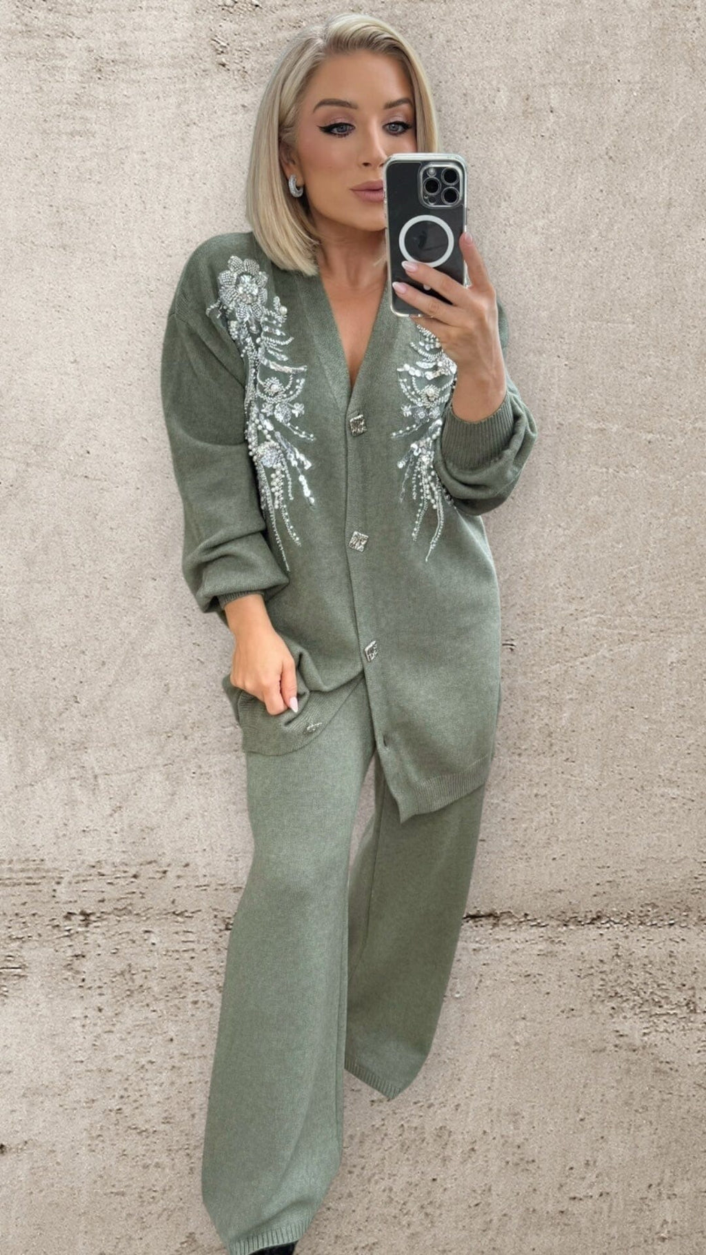 THE CELINE LUXE CO-ORD - SAGE Co-ord set White Piece 