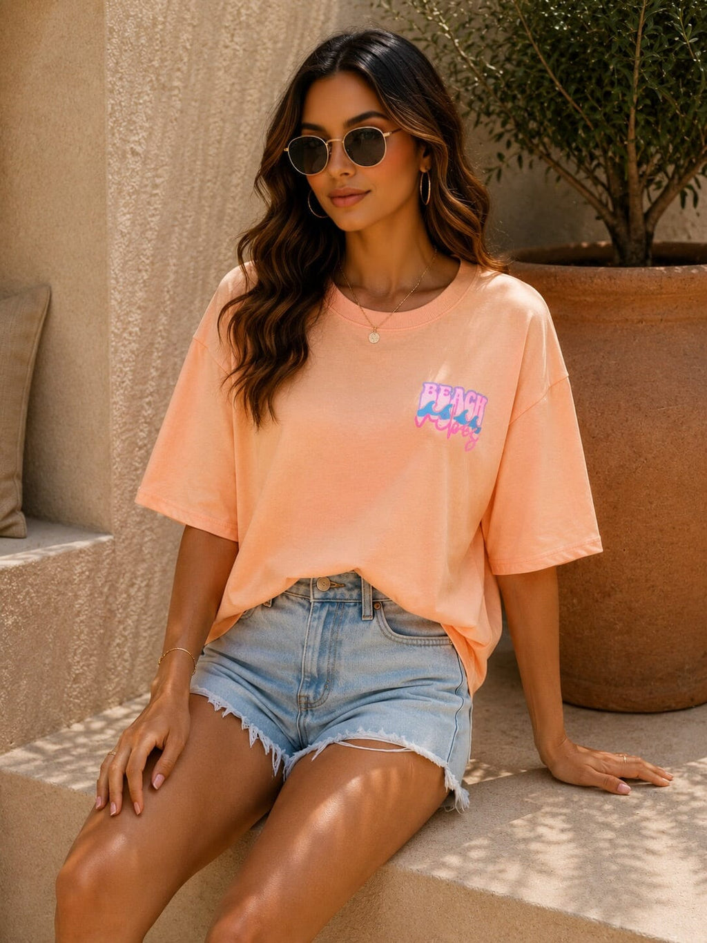 THE SUNSET BEACH TEE - PEACH Coats & Blazers Avril Vin 