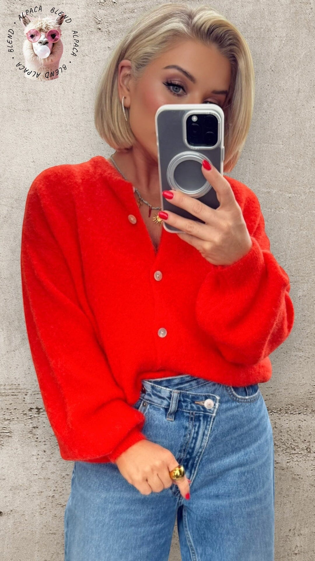 THE DAHLIA CARDI - FLAME RED Knitwear Coco Boutique 