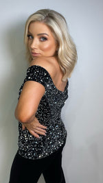 SCALA SEQUIN BARDOT TOP - SILVER Girl In Mind 
