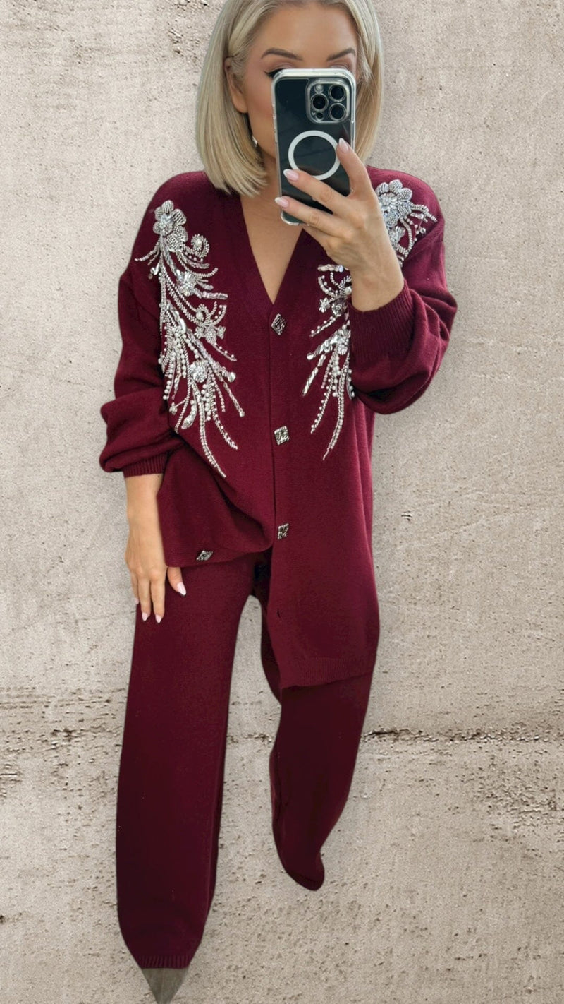 THE CELINE LUXE CO-ORD - BORDEAUX Co-ord set White Piece 