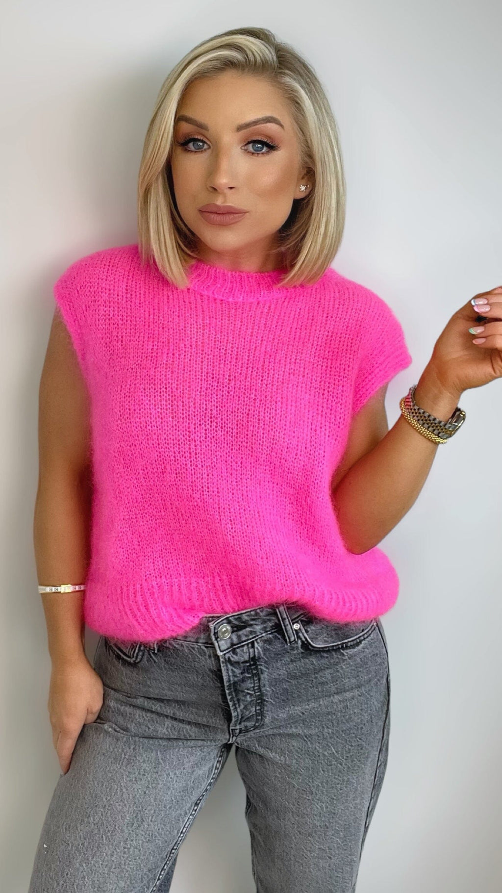 CALISTA MOHAIR TANK - FLUO PINK Knitwear Coco Boutique 