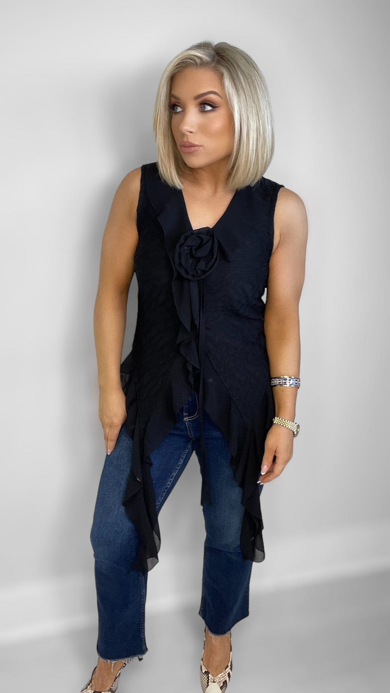 CELESTE CHIFFON ROSE TOP - BLACK Coco Boutique 