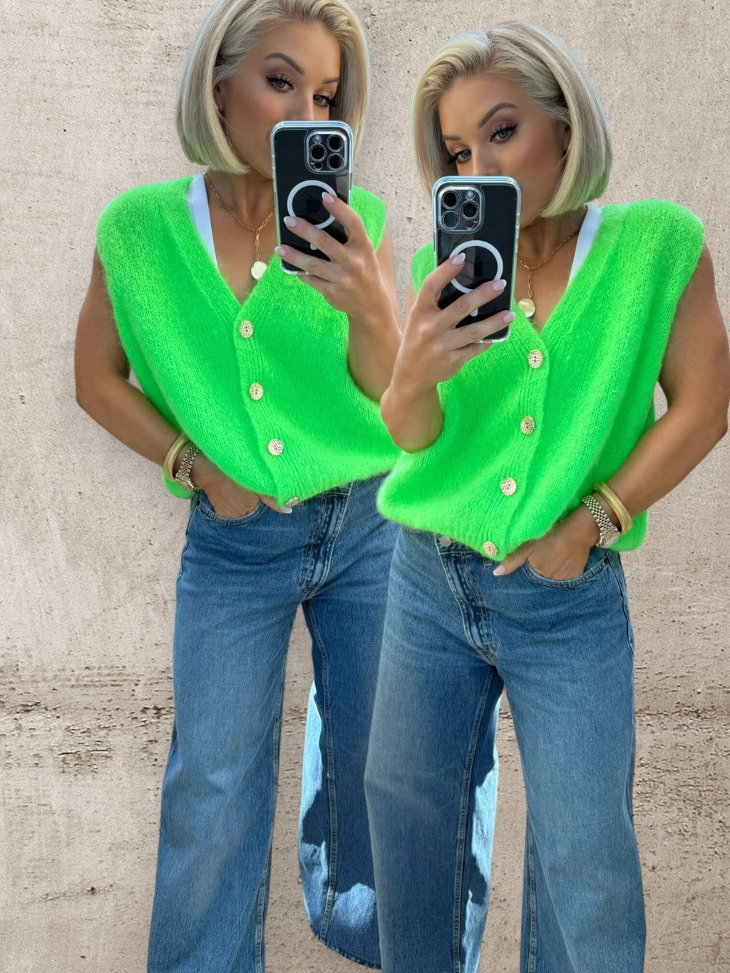 NEON LUXE KNIT GILET - NEON GREEN Gilet Coco Boutique 