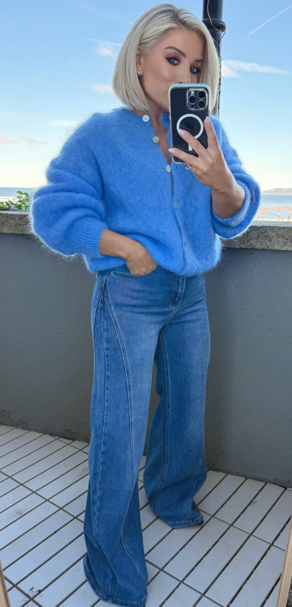 THE ÉLISE MOHAIR CARDIGAN- BLUE Knitwear Goldie S 