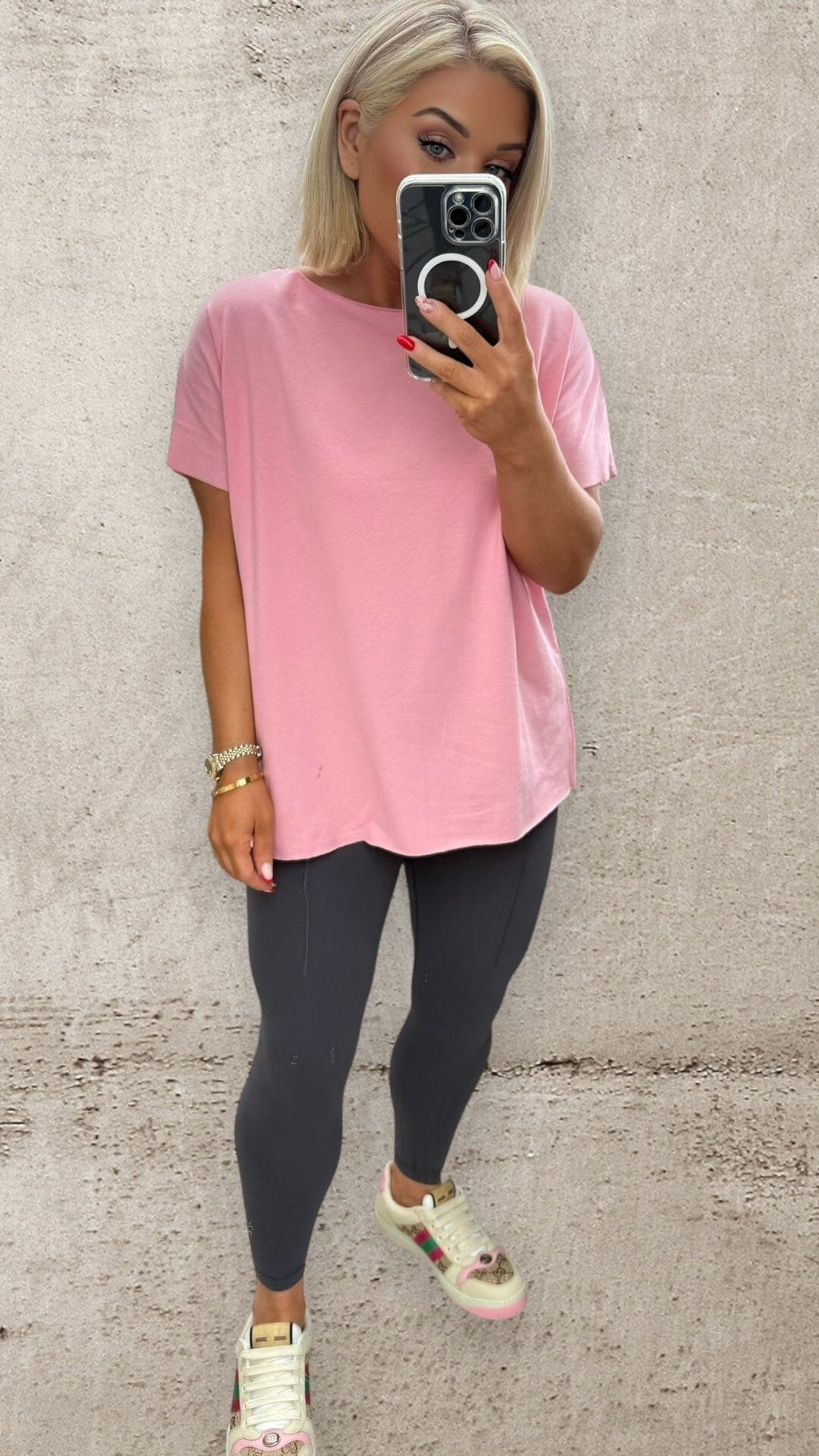 THE EVERYDAY LUXE TEE - PINK & GREY Tops & Jumpers Lumana Pink 