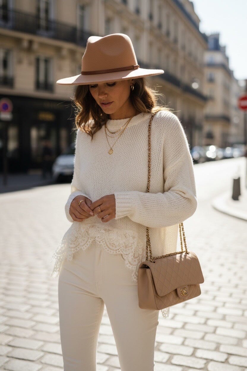 THE PARISIENNE LACE TRIM KNIT - CREAM Coats & Blazers Goldie S 