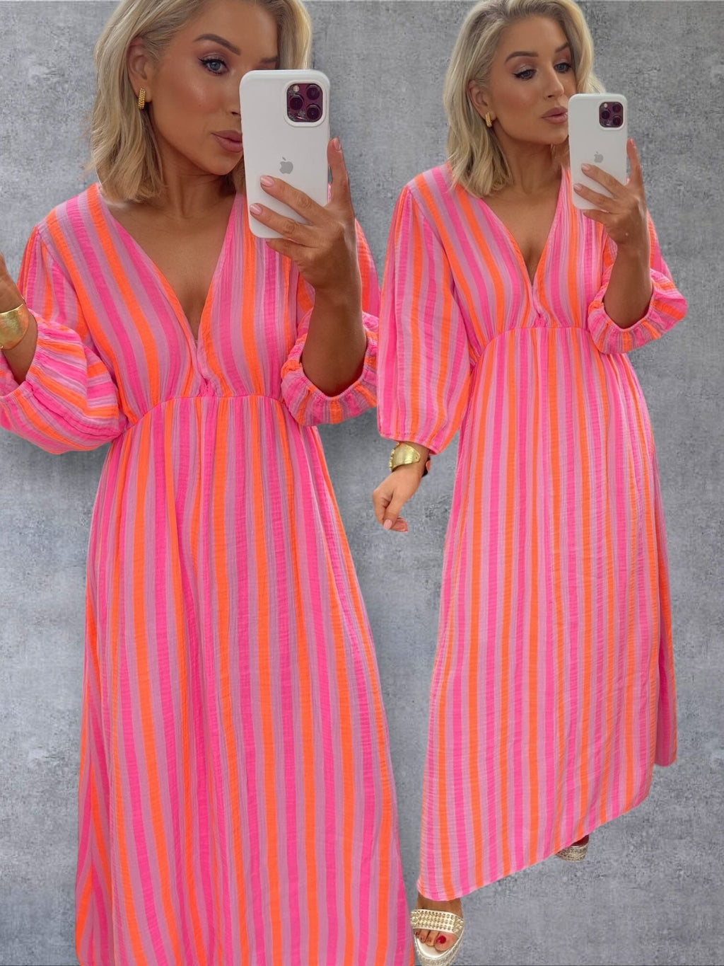 LIMONCELLO STRIPE DRESS - NEON PINK/ORANGE Dresses Noeline 