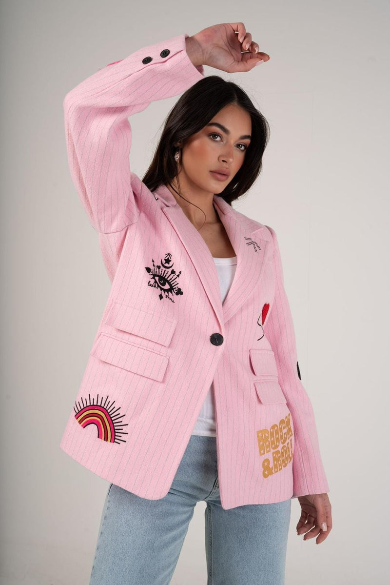 THE ICON EDIT BLAZER - PINK PINSTRIPE Coats & Blazers Maxima Lila 