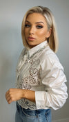 MADDIE LACE & CRYSTAL SHIRT - WHITE Tops & Jumpers Coco Boutique 