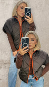 HARPER REVERSIBLE QUILTED JACKET - CHOCO / NEON ORANGE Coats & Blazers Neline 