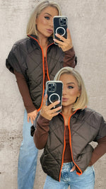 HARPER REVERSIBLE QUILTED JACKET - CHOCO / NEON ORANGE Coats & Blazers Neline 