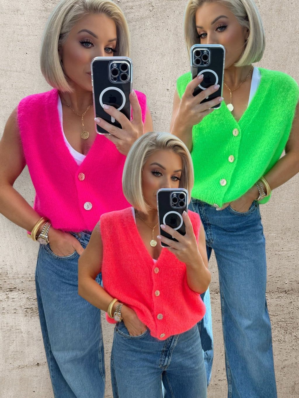 NEON LUXE KNIT GILET - NEON PINK Gilet Coco Boutique 
