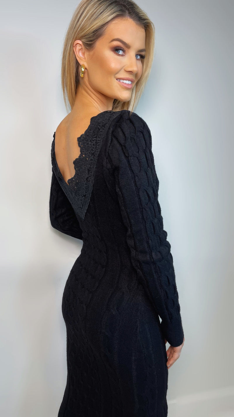 TAM CABLE KNIT DRESS - BLACK Dresses Paris - Flame Mode 