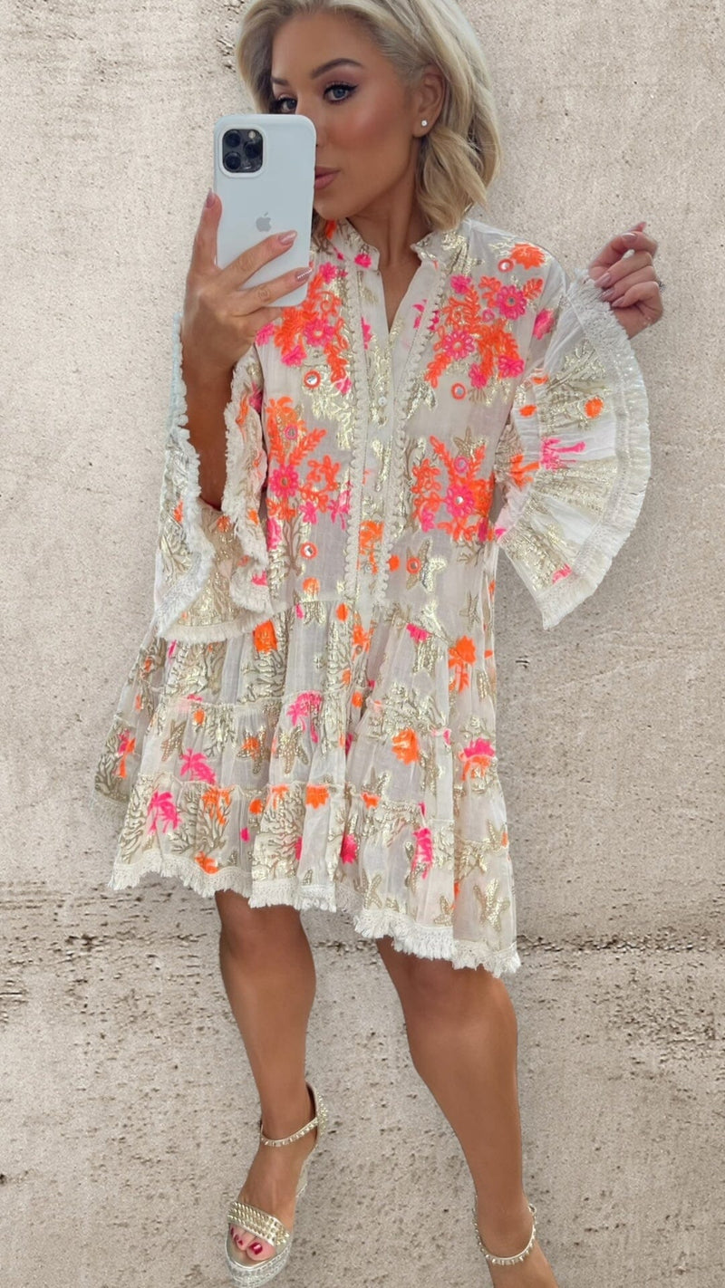 MARINA BRODERIE SEALIFE MINI DRESS - CREAM Dresses Oreline 