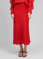 HELENA MODERN FLARE MIDI SKIRT - RED Bottoms, Jeans & Skirts Agnes 
