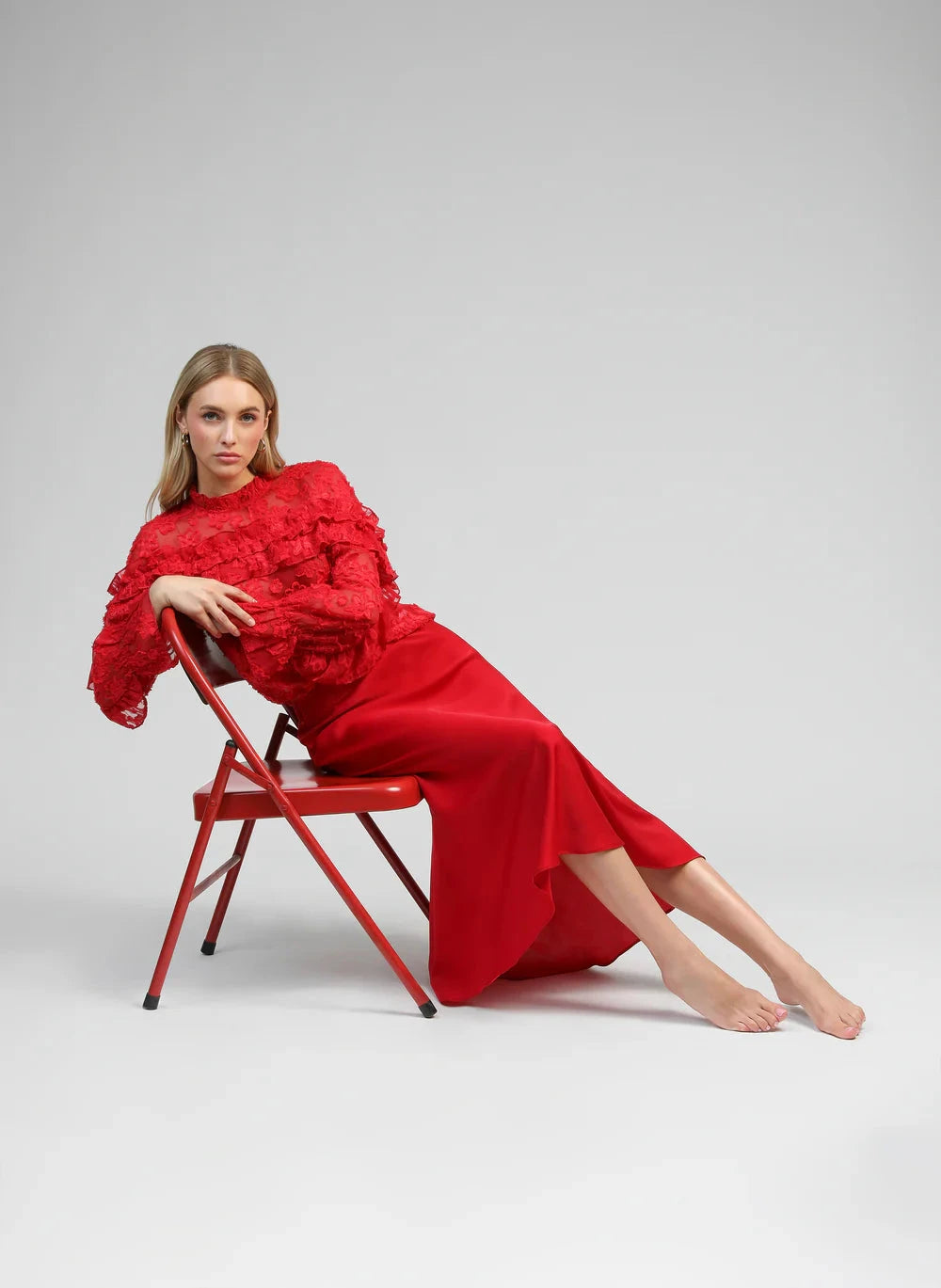 HELENA MODERN FLARE MIDI SKIRT - RED Bottoms, Jeans & Skirts Agnes 
