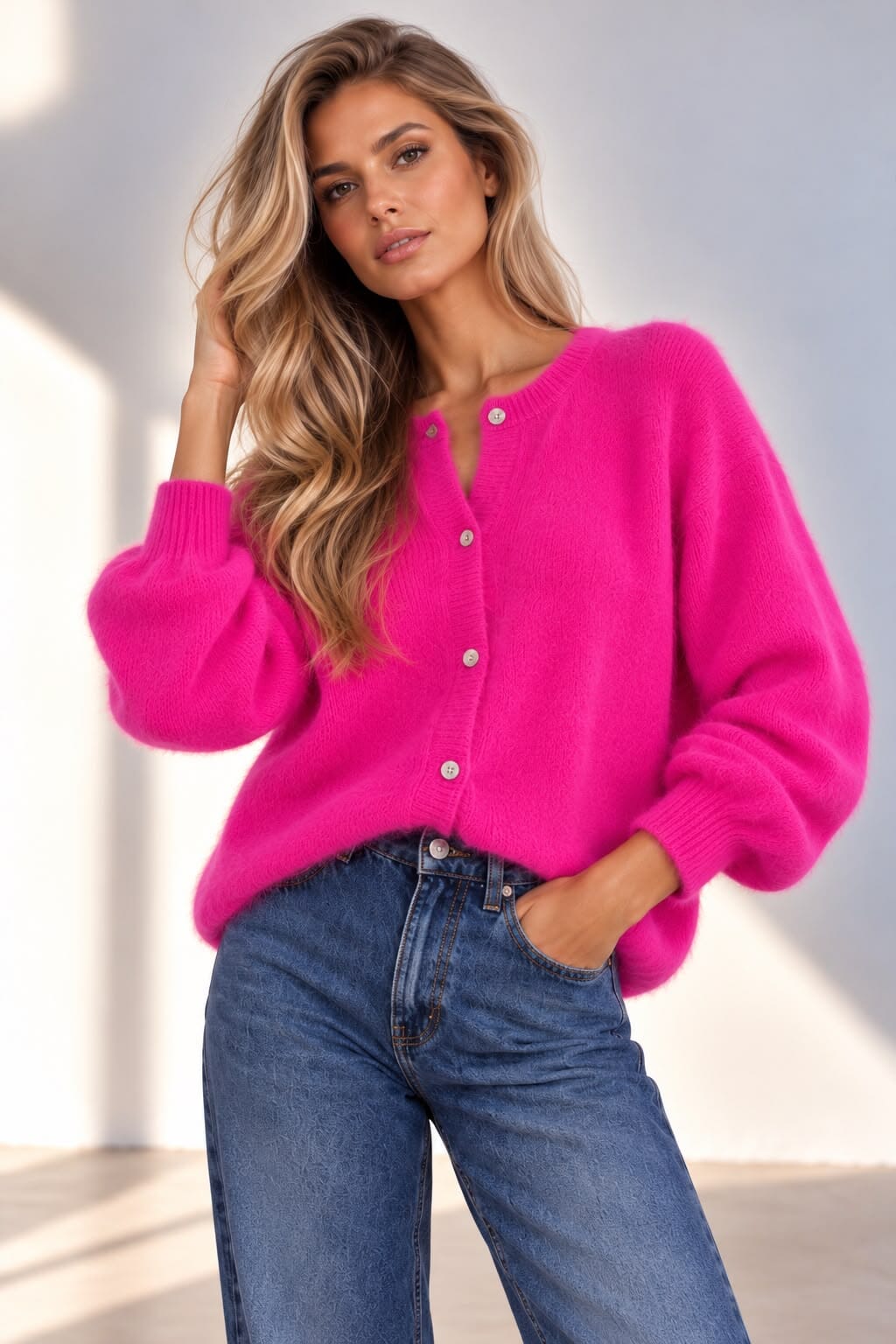 THE FLORENCE KNIT CARDIGAN - NEON PINK Knitwear Easy mood 