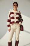 THE CLARA STRIPED CARDIGAN - CREAM/BORDEAUX Knitwear Avril Vin 