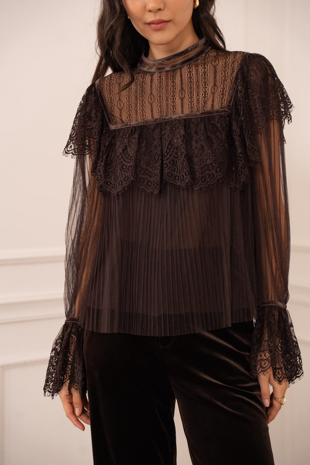THE COLETTE LACE & TULLE BLOUSE Tops & Jumpers Cokolate 