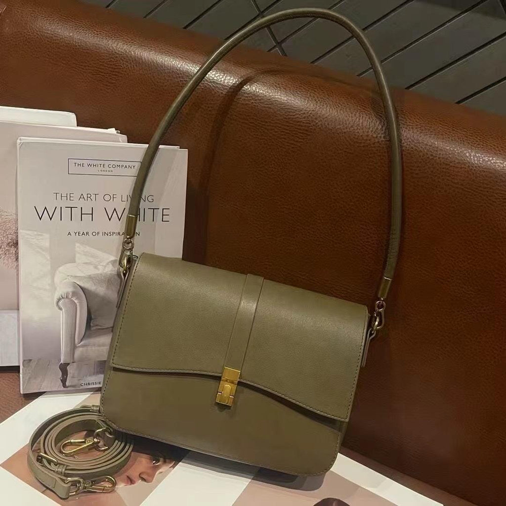 ELISE LEATHER SHOULDER BAG - KHAKI Jewellery & Accessories Aurenna 