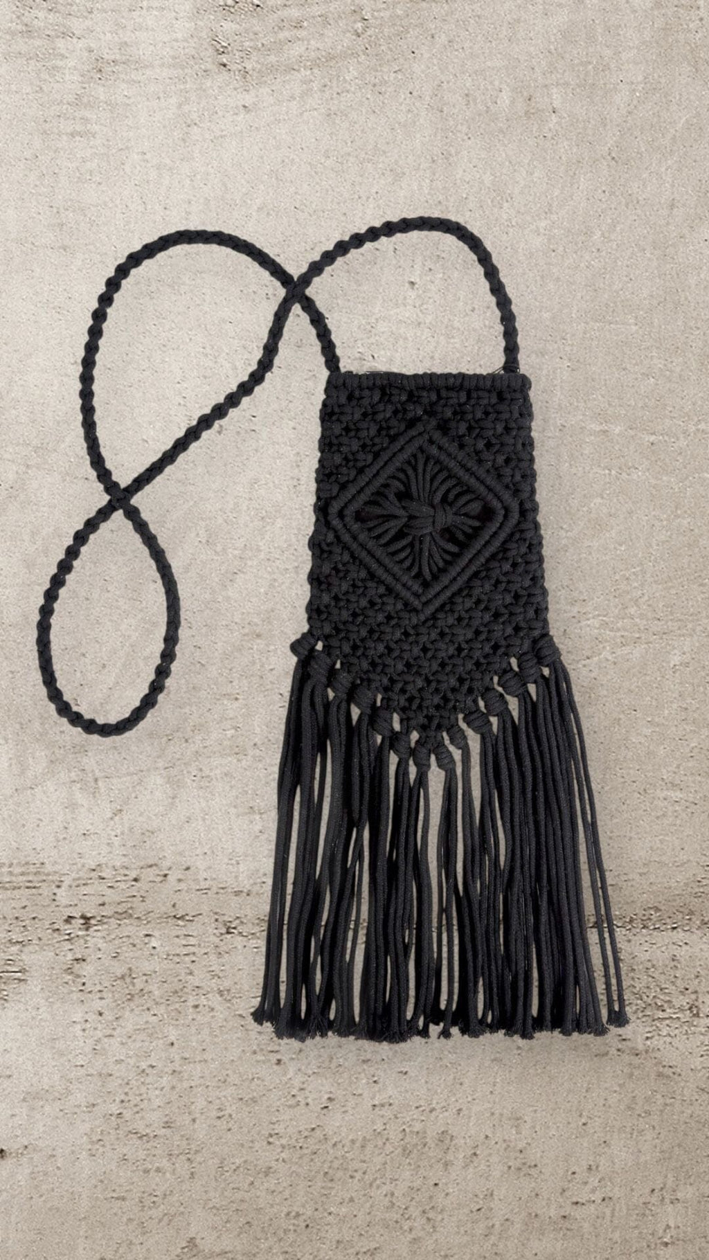 LEAH- BLACK CROCHET BAG WITH FRINGE Jewellery & Accessories Auren 