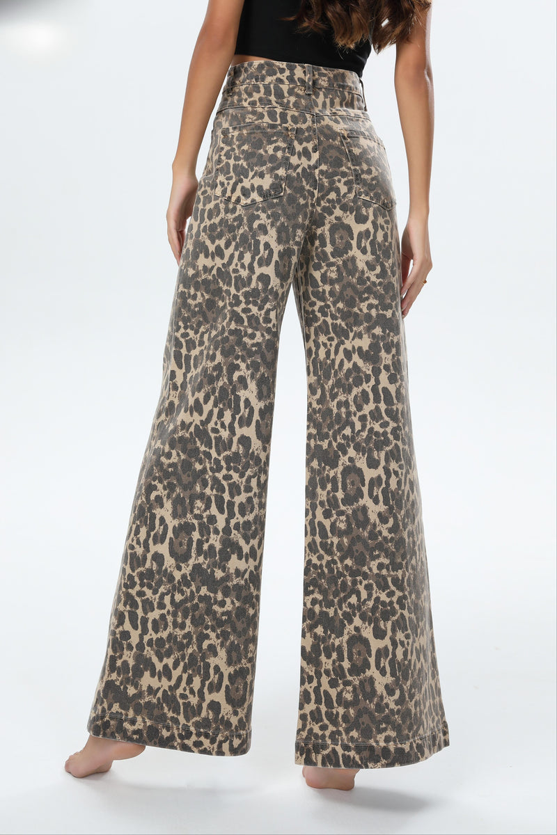 NINA LEOPARD PRINT WIDE LEGS PANTS Bottoms, Jeans & Skirts Coco Boutique 