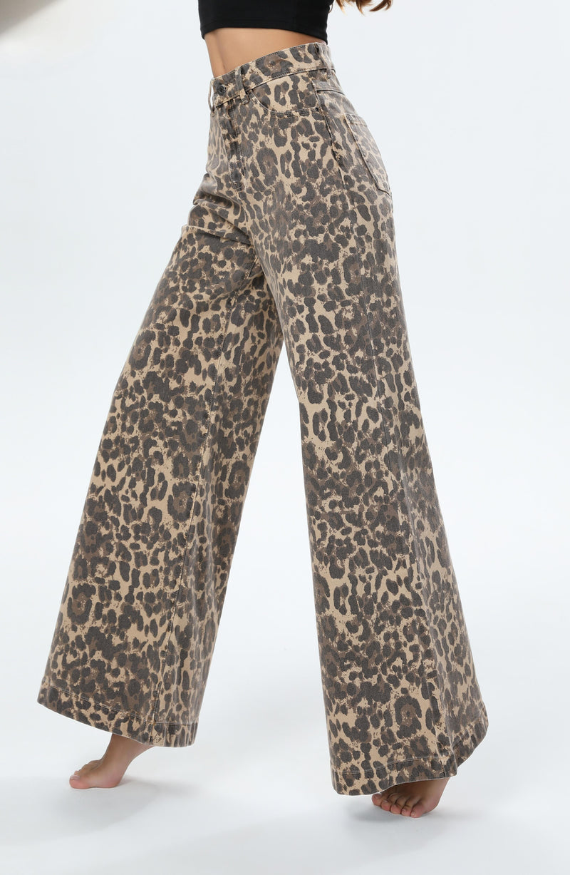NINA LEOPARD PRINT WIDE LEGS PANTS Bottoms, Jeans & Skirts Coco Boutique 