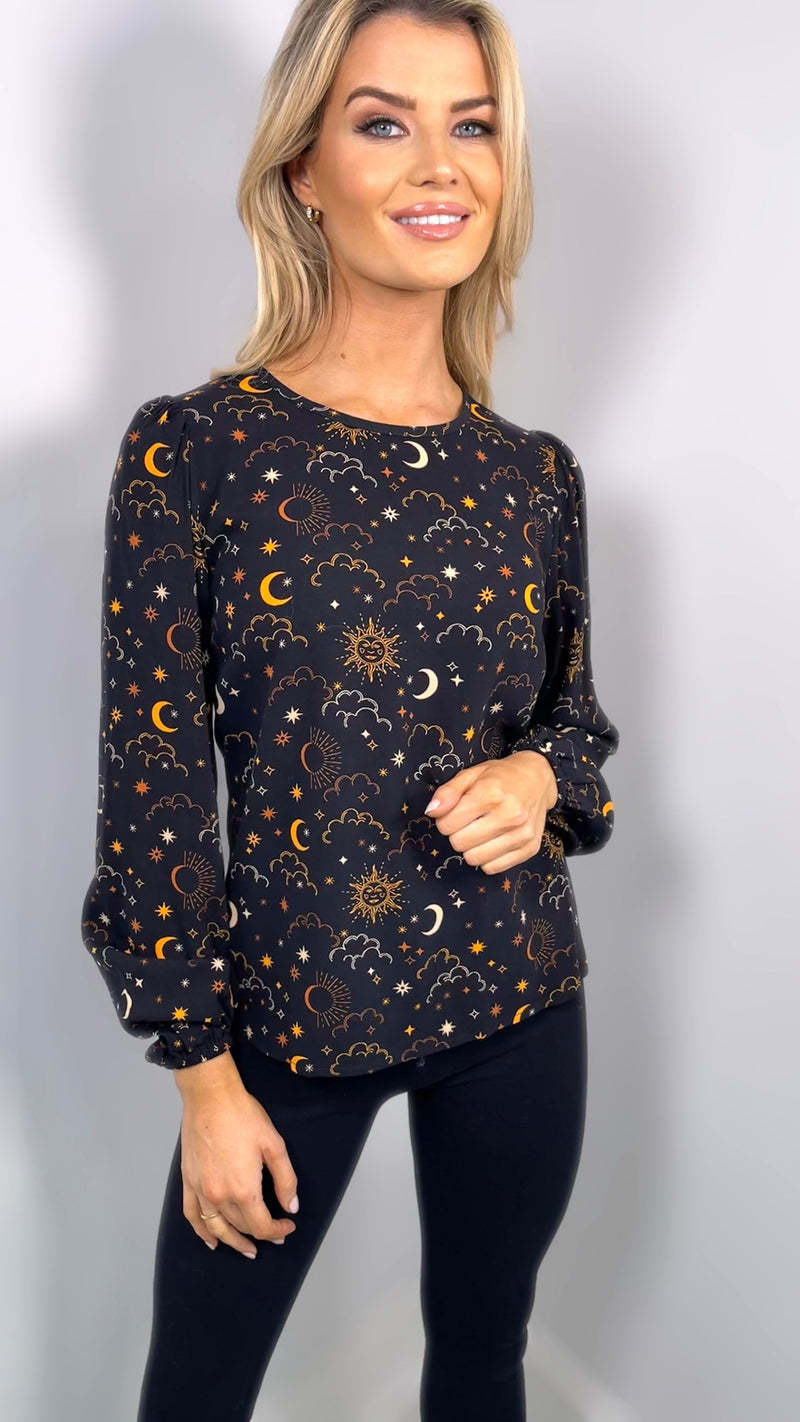 ELAINA CELESTIAL NIGHT BLOUSE - BLACK Tops & Jumpers Sugarhill 
