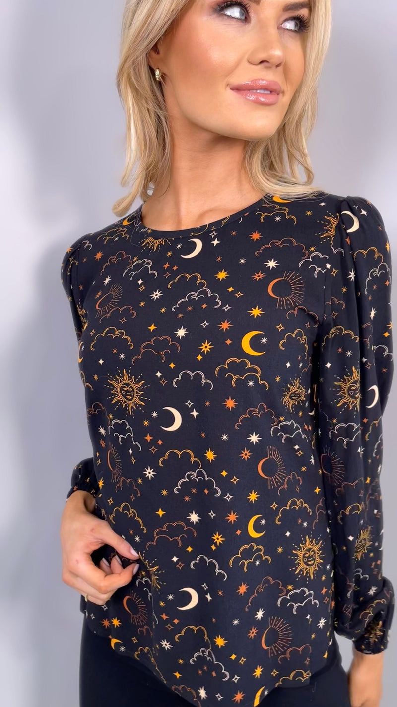 ELAINA CELESTIAL NIGHT BLOUSE - BLACK Tops & Jumpers Sugarhill 