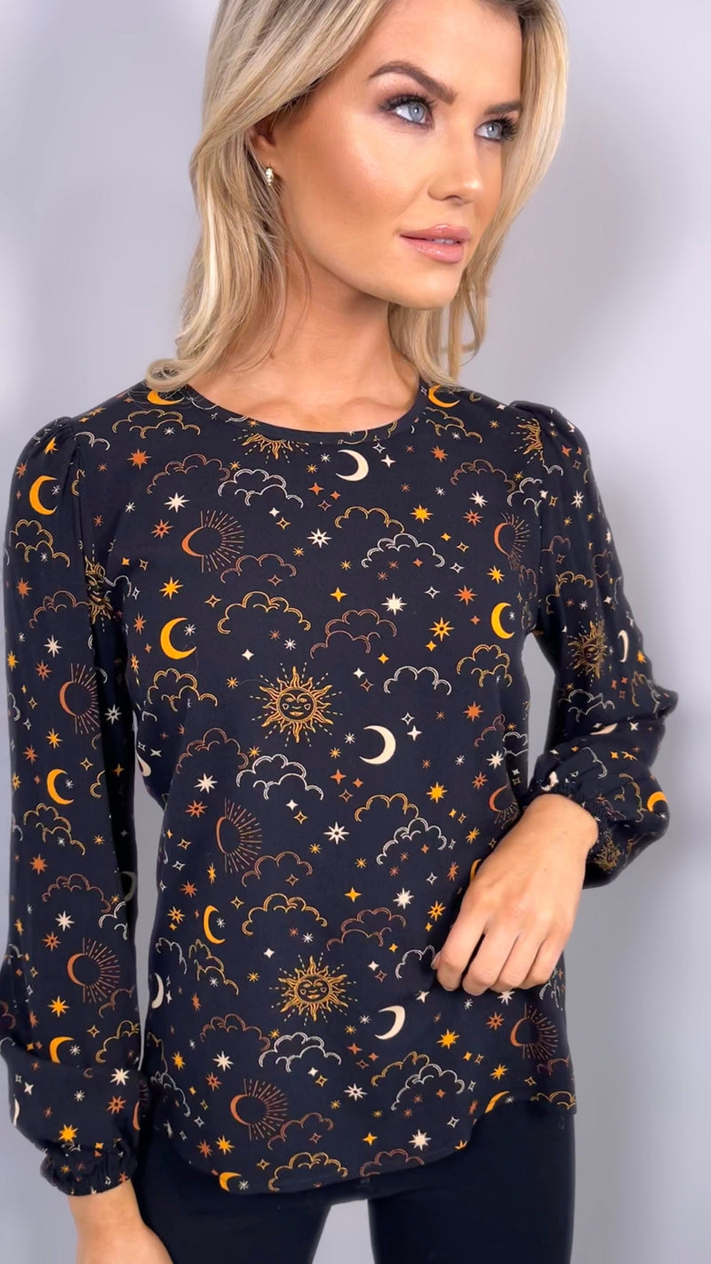 ELAINA CELESTIAL NIGHT BLOUSE - BLACK Tops & Jumpers Sugarhill 