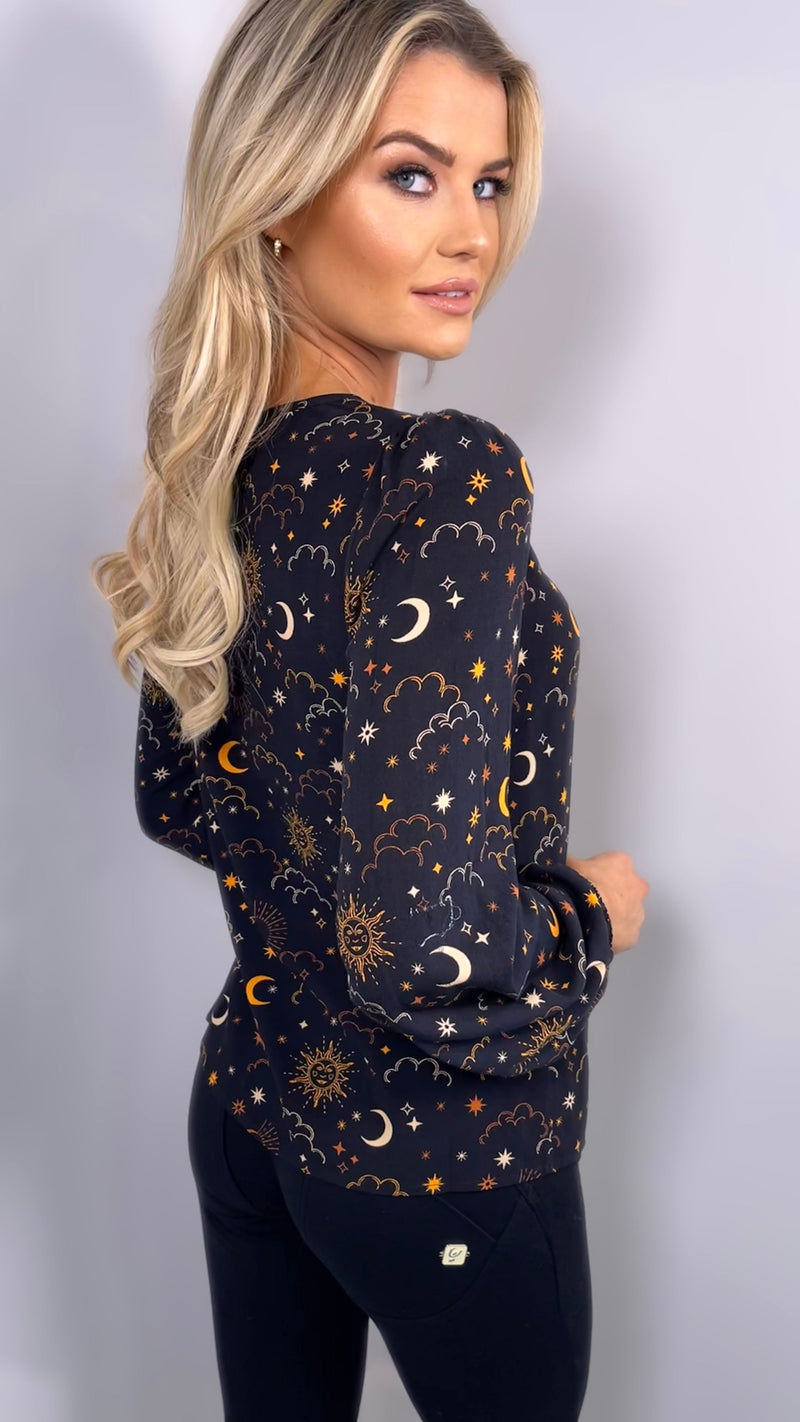 ELAINA CELESTIAL NIGHT BLOUSE - BLACK Tops & Jumpers Sugarhill 