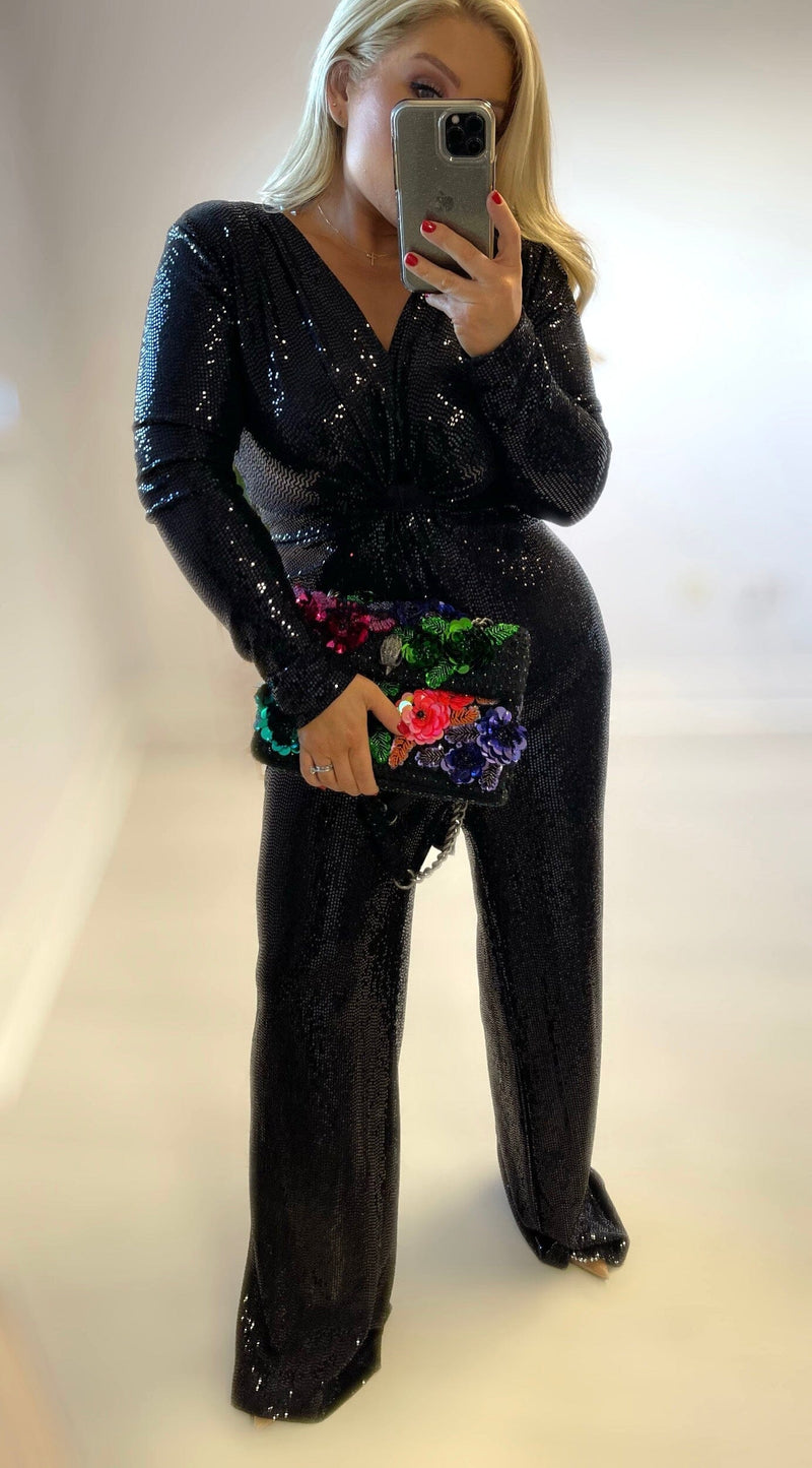 LAURA SEQUIN JUMPSUIT - BLACK Dresses Jenerique 