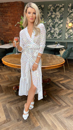 HAILEY WHITE WRAP DRESS WITH RAINBOW DOT PRINT Dresses Never Fully Dressed 