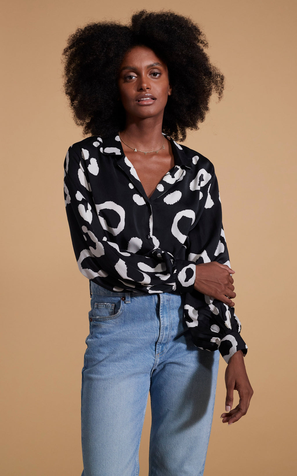 DIXIE BALLON SLEEVE SHIRT IN OVERSIZED MONO LEOPARD - DANCING LEOPARD Tops & Jumpers Dancing Leopard 