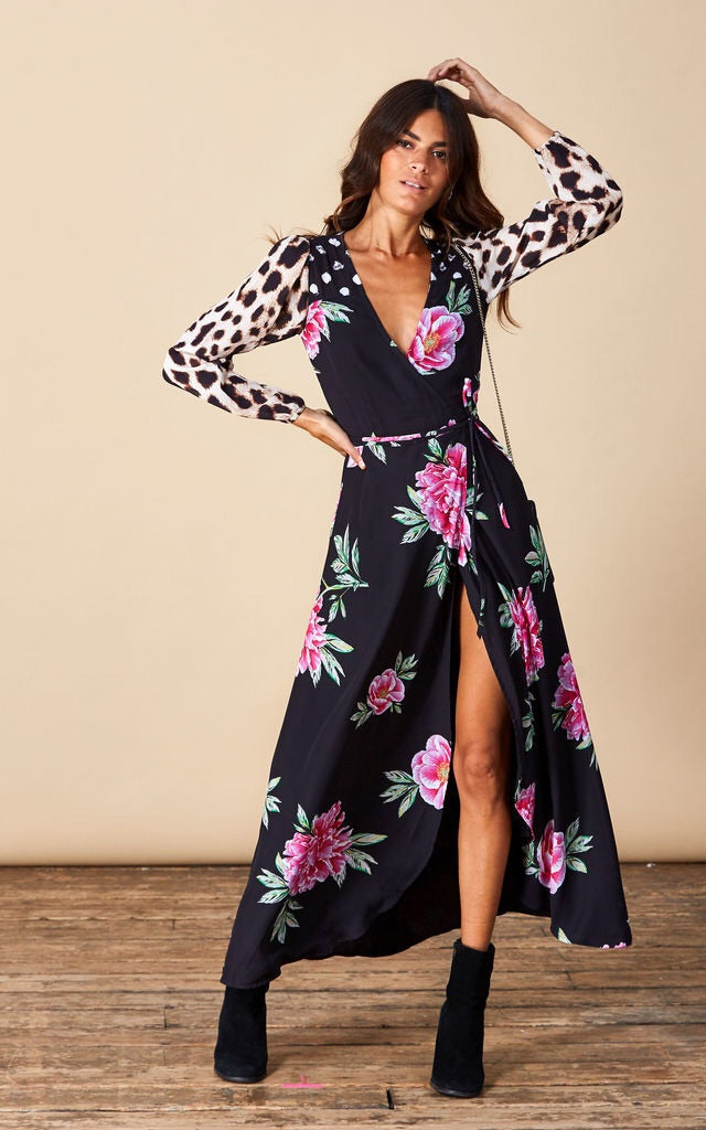 pink leopard wrap dress Nairobi Midi Long Sleeve Wrap Dress In Pink Leopard Love