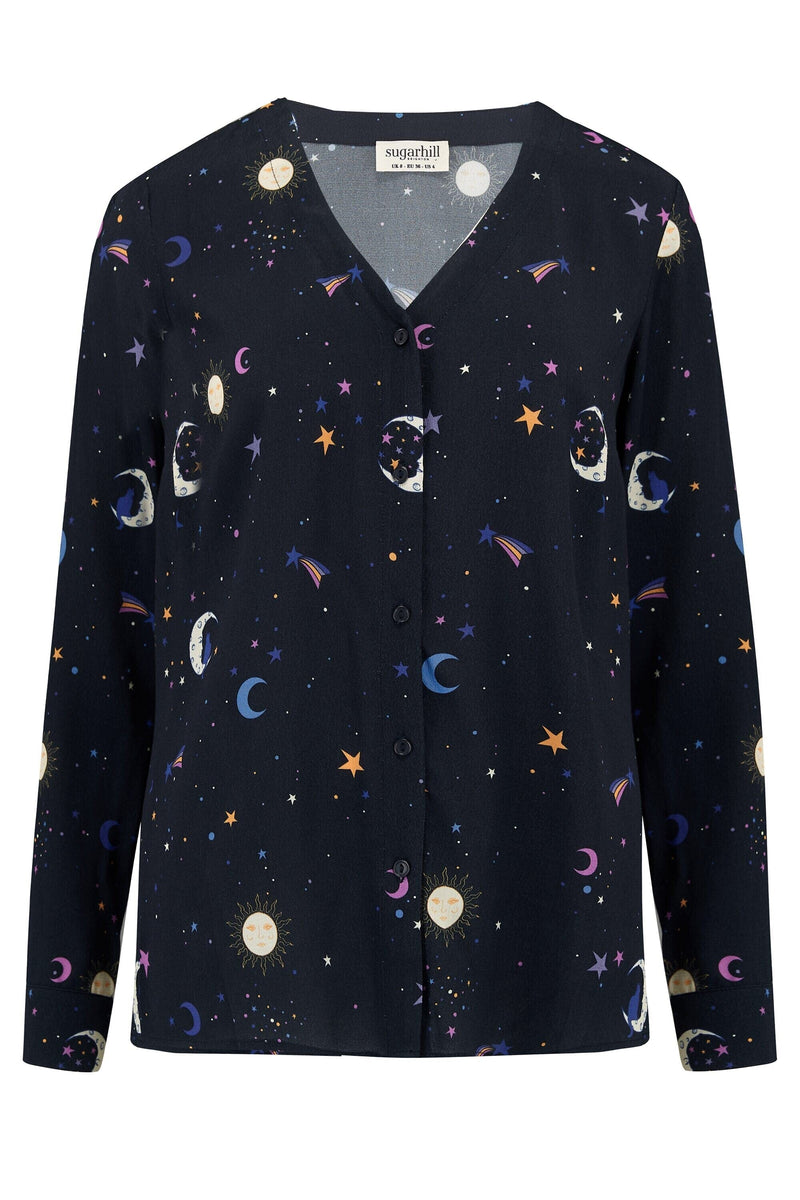 ARWEN ASTROLOGICAL NIGHTS V-NECK SHIRT - BLACK Tops & Jumpers Sugarhill 